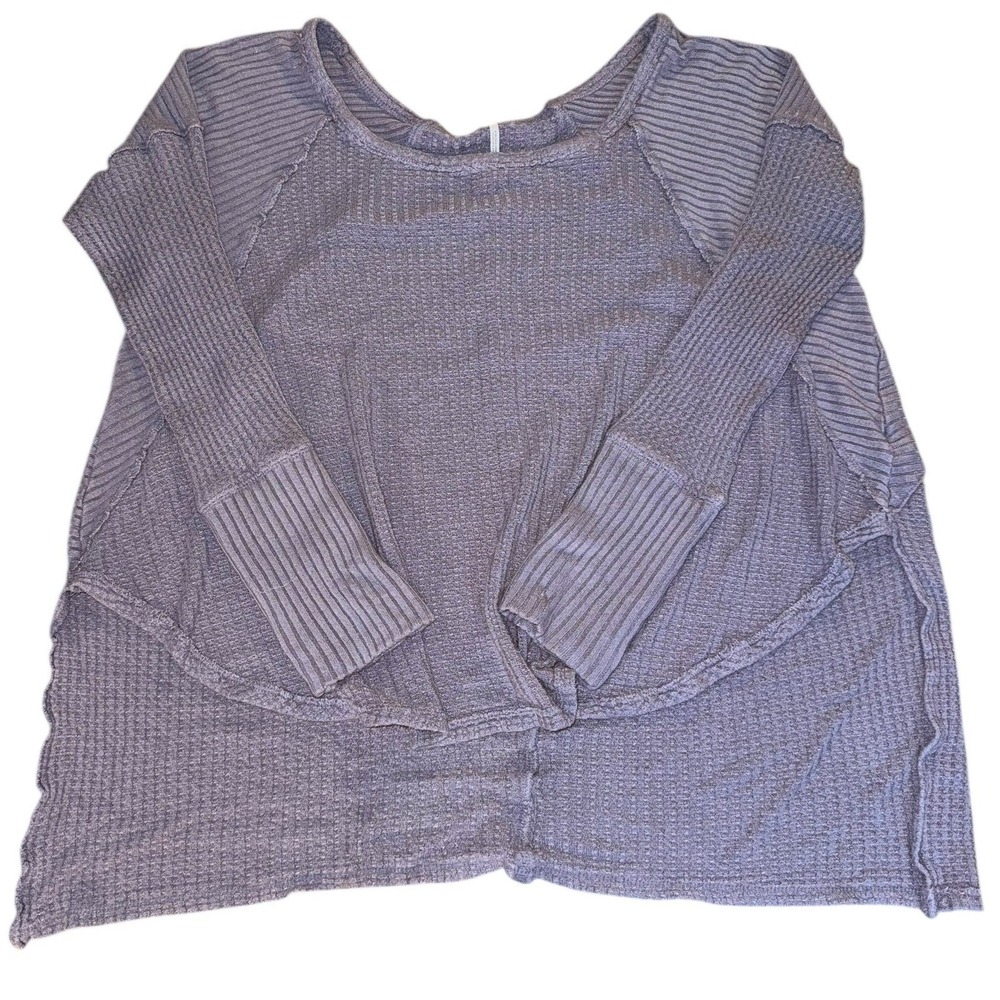 Free‎ People Purple Waffle Knit Oversized Bell Sleeve Tunic Top Women's Medium